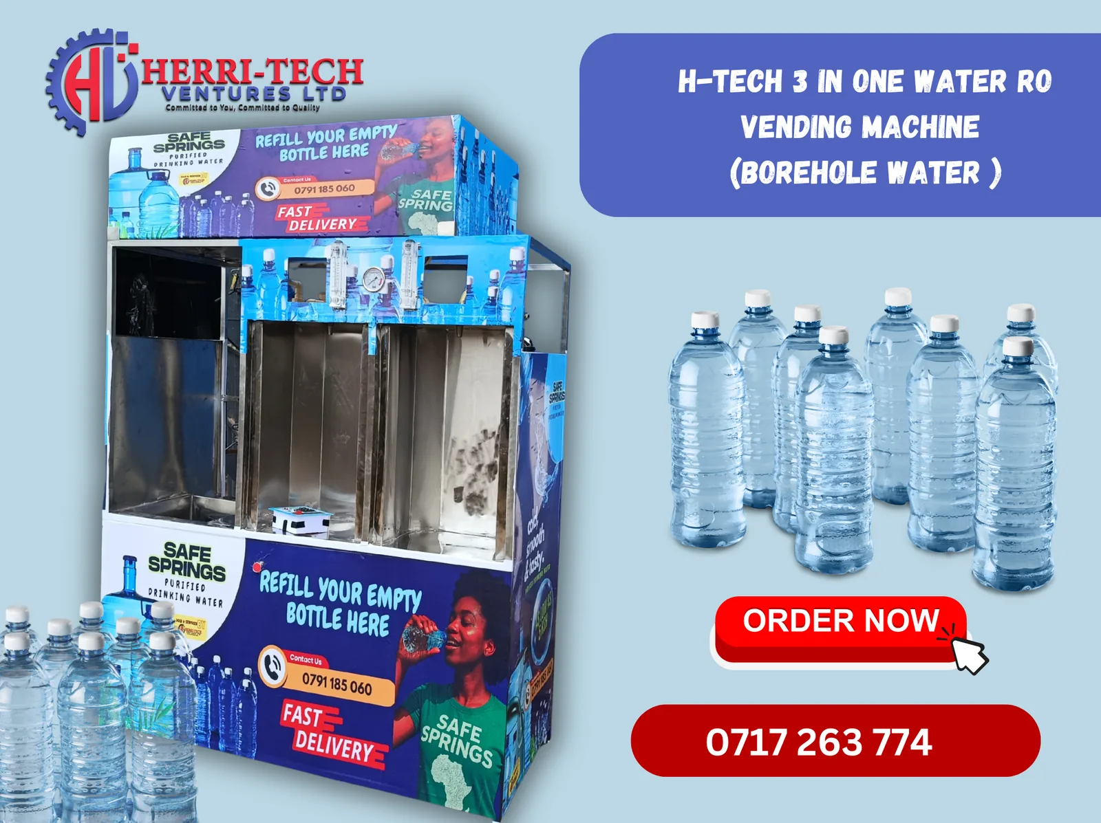 125 LPH  H-Tech RO  Vending  Machine