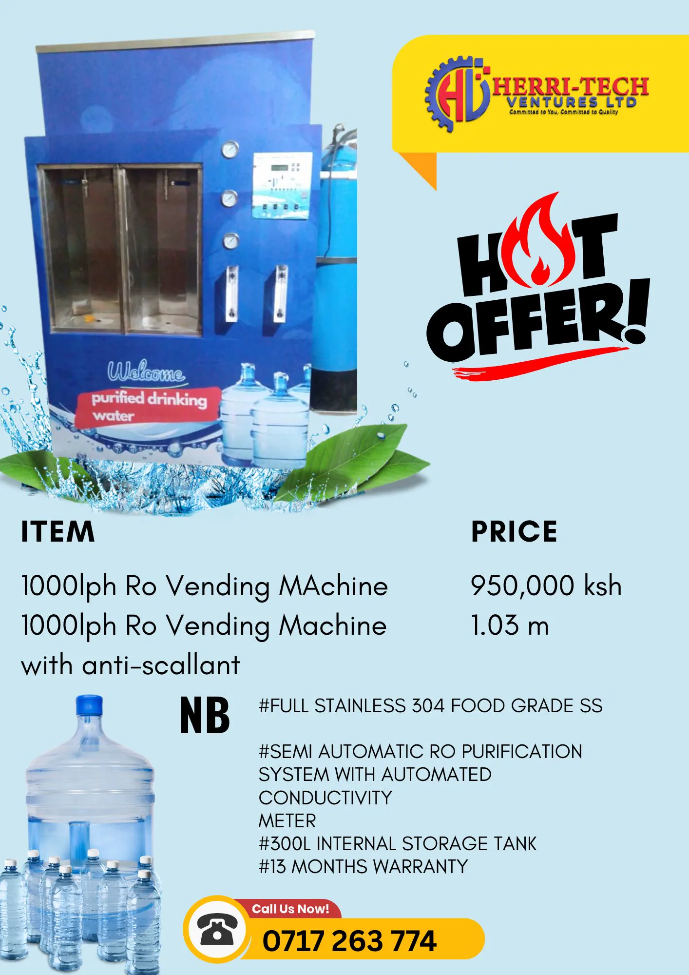 H-Tech RO Vending Station 1000 LPH with Antiscalant