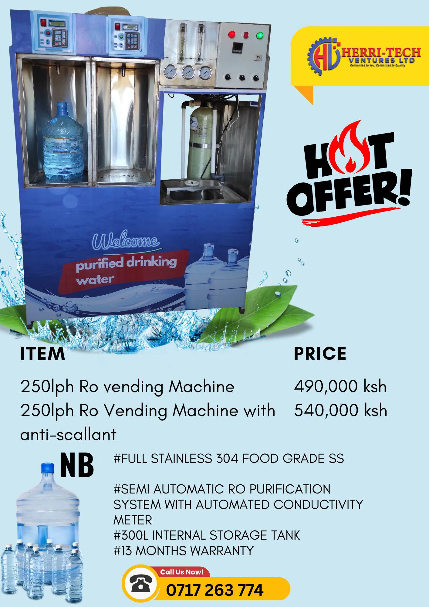 H-Tech RO Vending Station 250 LPH with Antiscalant