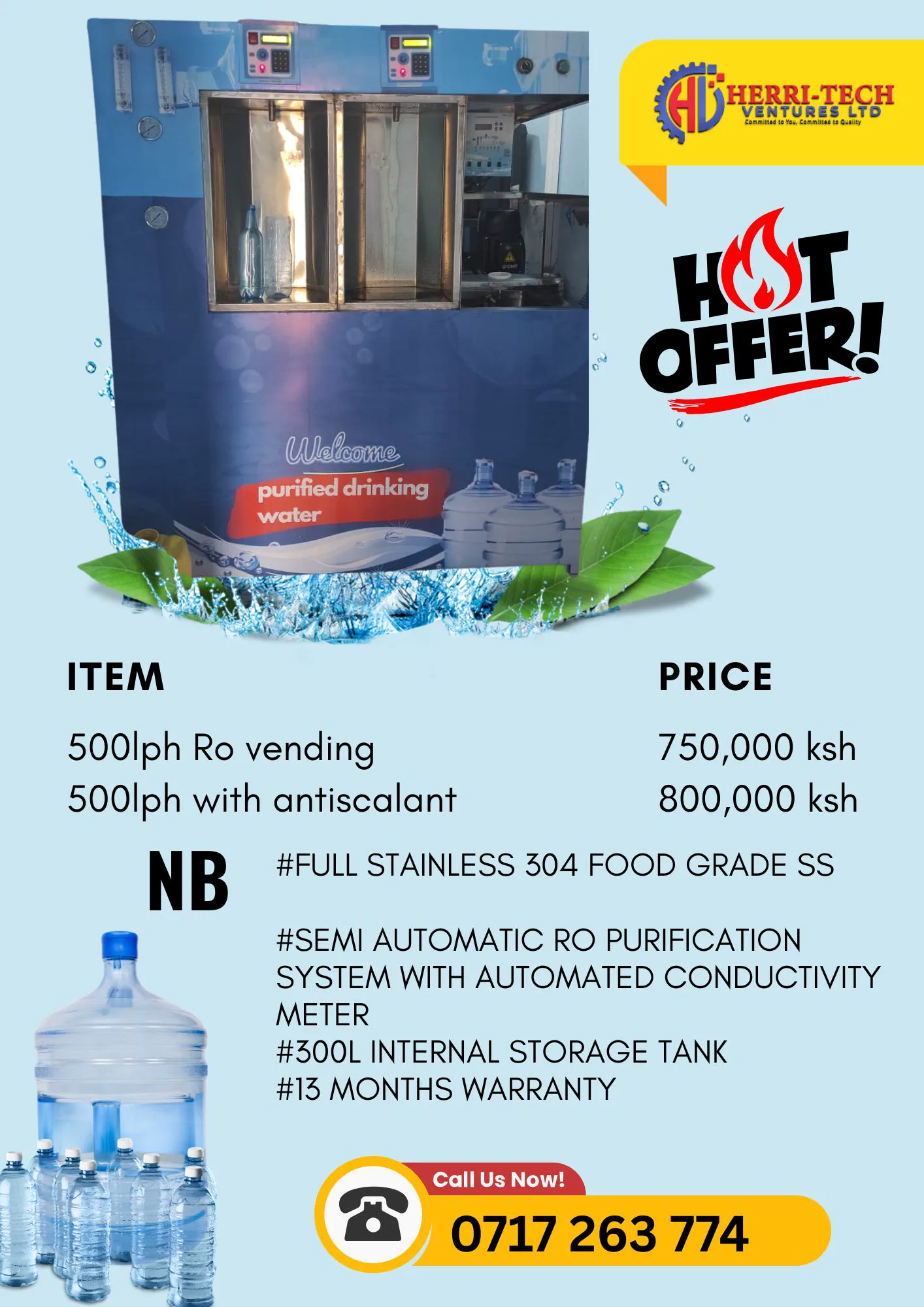 H-Tech RO Vending Station 500 LPH with Antiscalant