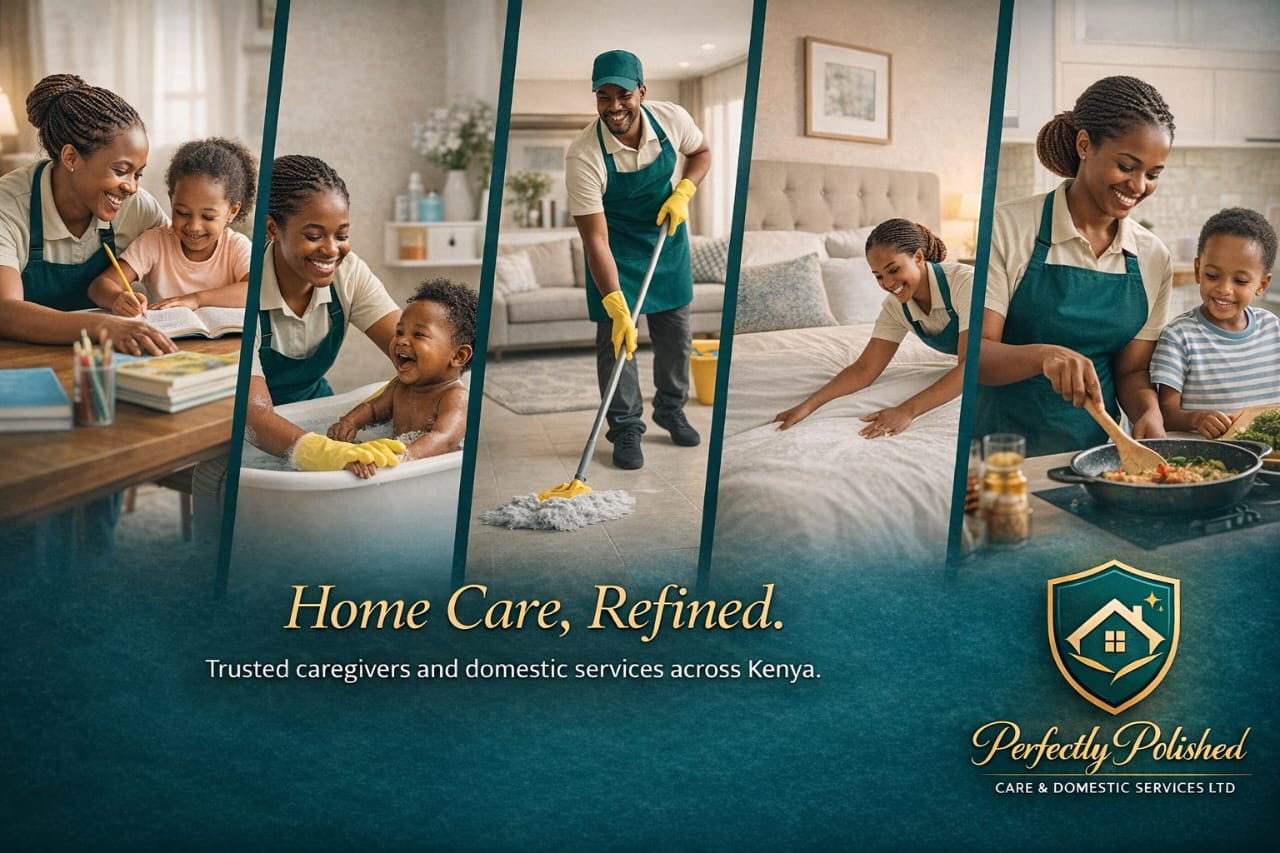 Perfectly Polished caregivers at work -- childcare, cleaning and cooking
